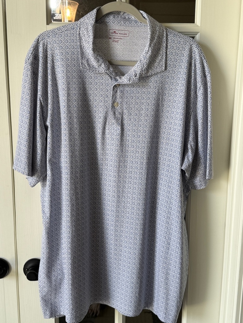 PETER MILLAR Pima Cotton Light Blue & White Printed Polo Golf Shirt Size XL